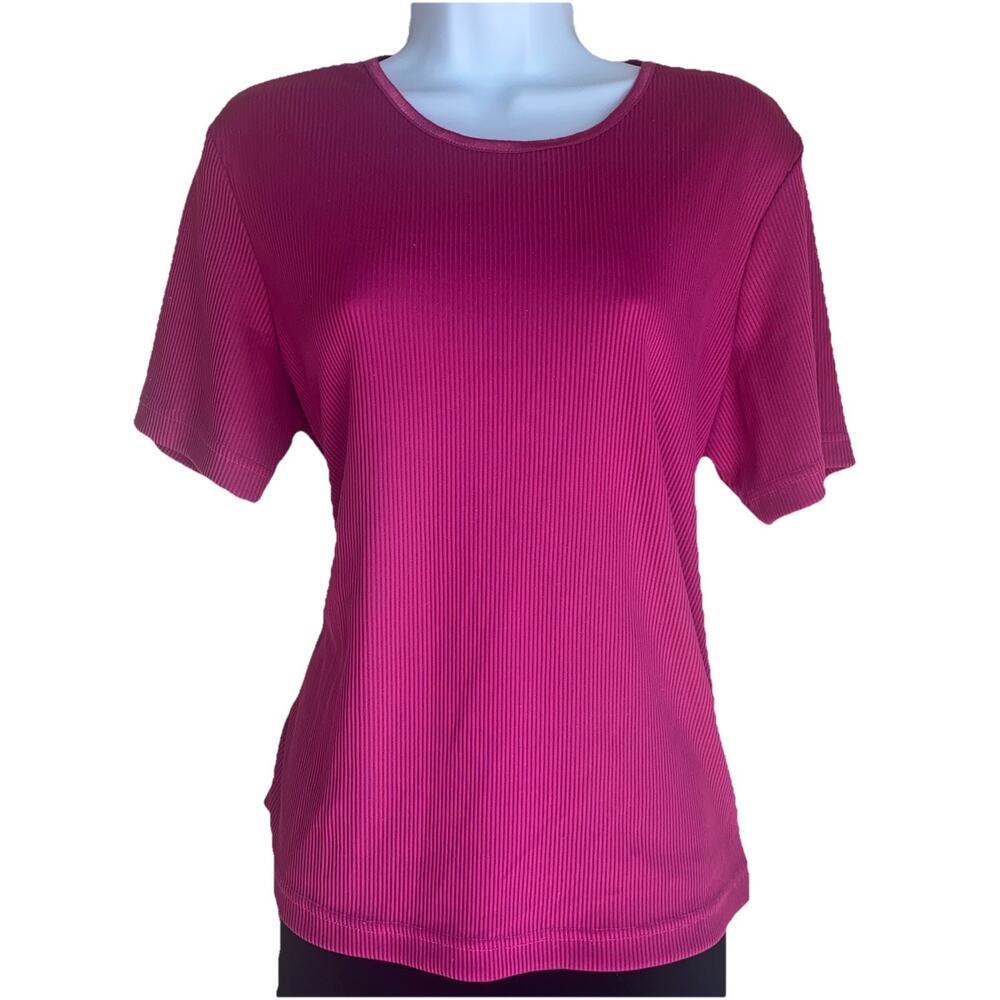 Allison Daly II Pink Plus Size Womens Stretchy Top Blouse 1X Short Sleeve Spring